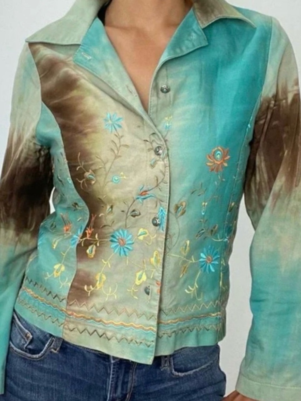 Embroidered Jacket - Turquoise & Brown